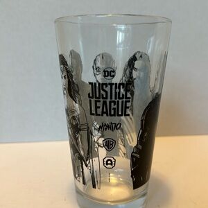 Collectible Justice League Pint Glass, Black Ink And Clear Glass